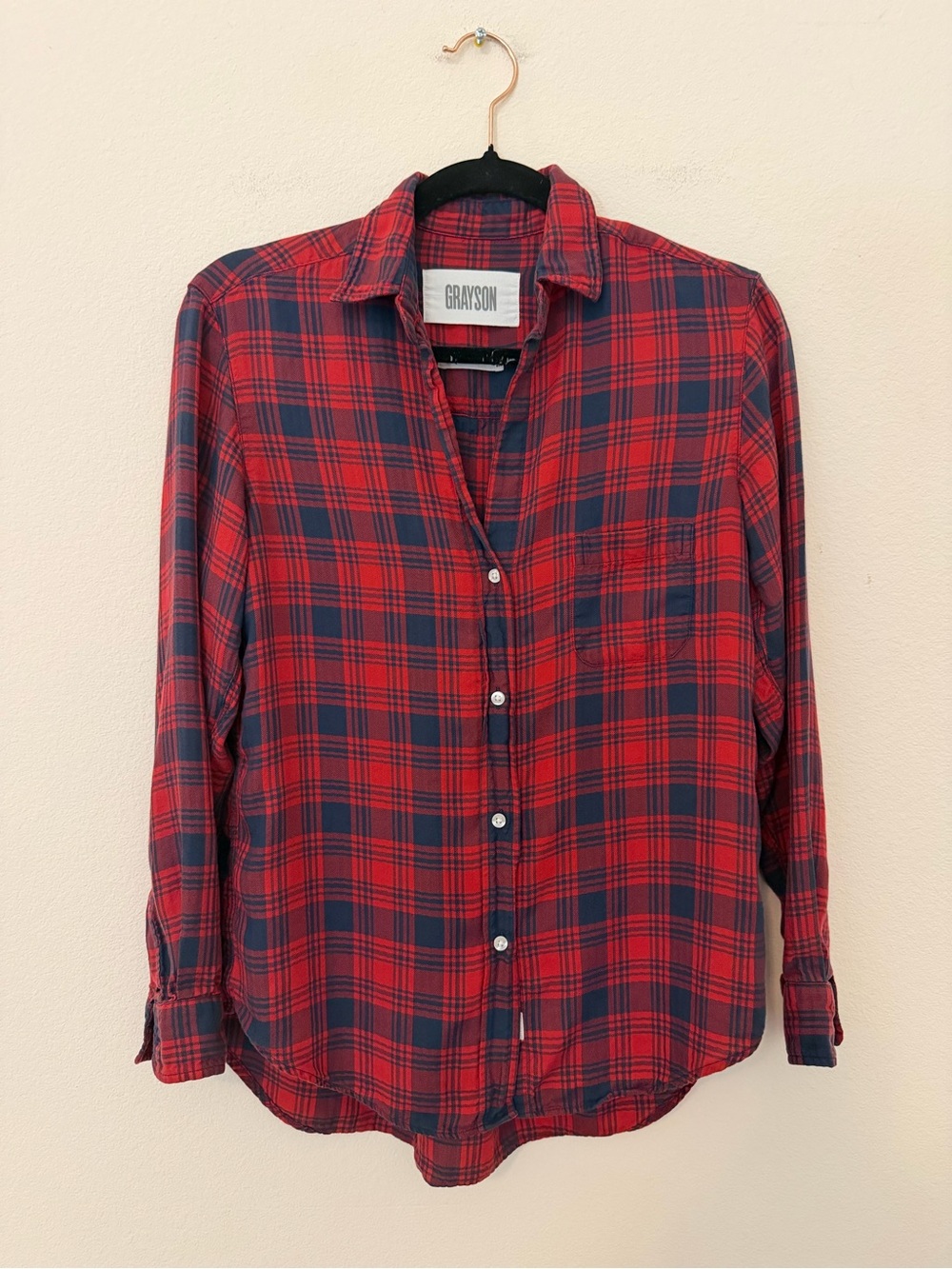 Frank & Eileen Grayson The Hero Red Plaid Button Up Blouse Size XS Cozy Autumn